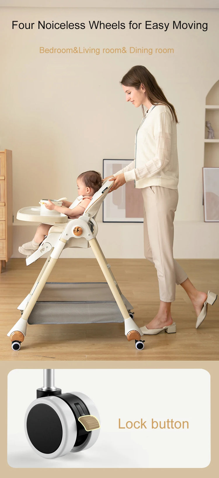 Luxury Adjustable Baby Feeding Chair – Assembly-Free High Chair with Removable Tray & Seat, EN & ASTM Certified – Metal Frame Booster Seat for Infants & Toddlers