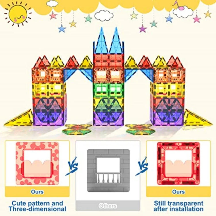 🧲 60 PCS Magnetic Building Tiles for Kids – STEM Magnet Blocks Set for Ages 3+ By Coodoo | Educational Construction Toys | Sensory Learning | Safe Plastic