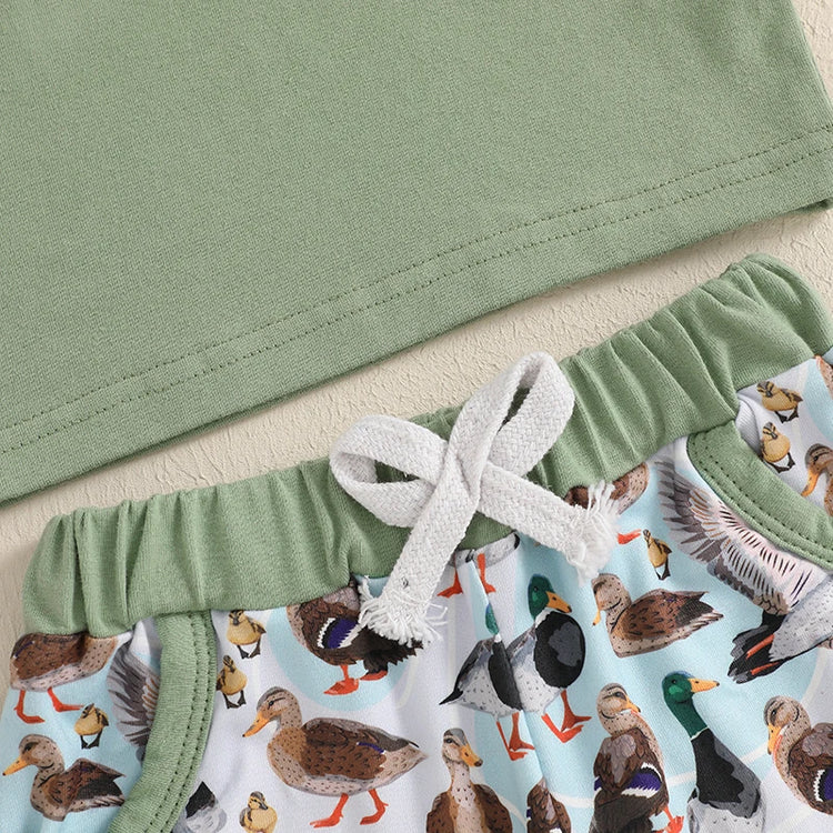 Lioraitiin Baby Boys Summer Outfit Set – Duck Embroidery Short Sleeve T-Shirt & Elastic Waist Pants (1-3 Years)
