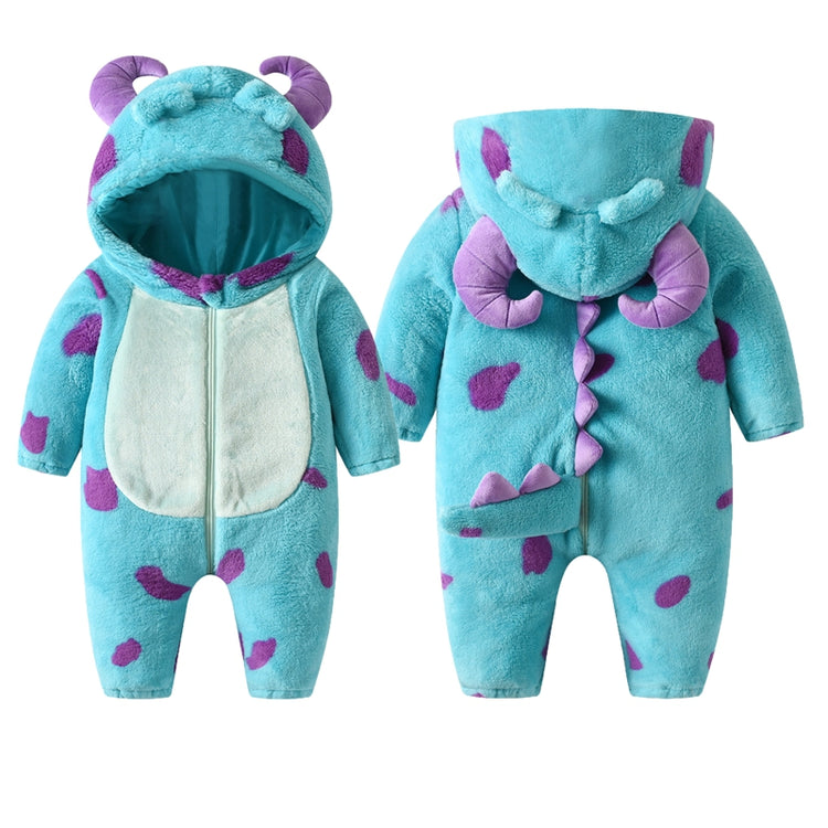 Lioraitiin Baby Fleece Jumpsuit – Infant Cartoon Animal Horn Hooded Winter Snowsuit Romper for Boys & Girls (0-3 Years)