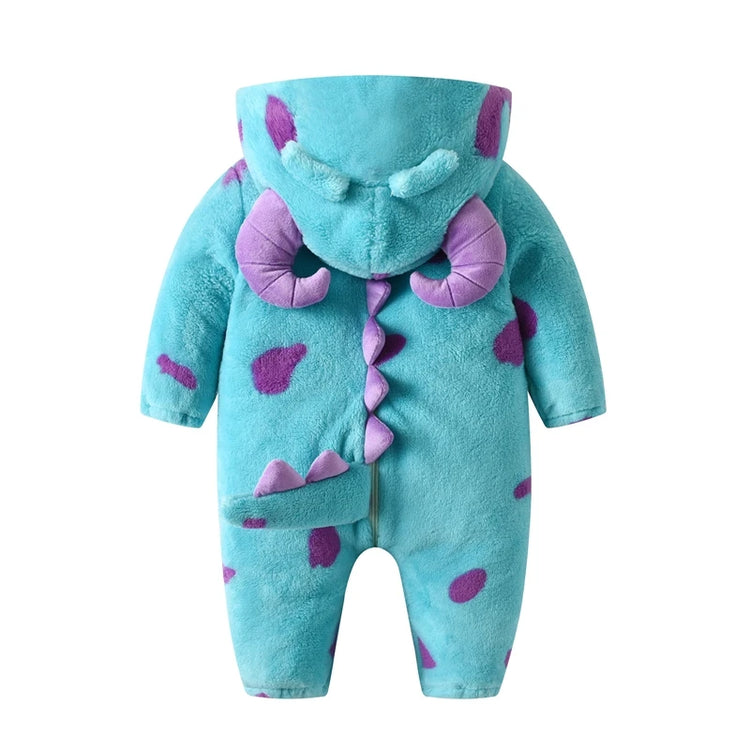 Lioraitiin Baby Fleece Jumpsuit – Infant Cartoon Animal Horn Hooded Winter Snowsuit Romper for Boys & Girls (0-3 Years)