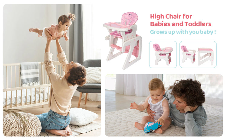 Sejoy 2-in-1 Foldable Baby High Chair with Table & Footrest – ASTM Certified Feeding Chair with Removable Double Tray, Adjustable Backrest & Washable Cushion
