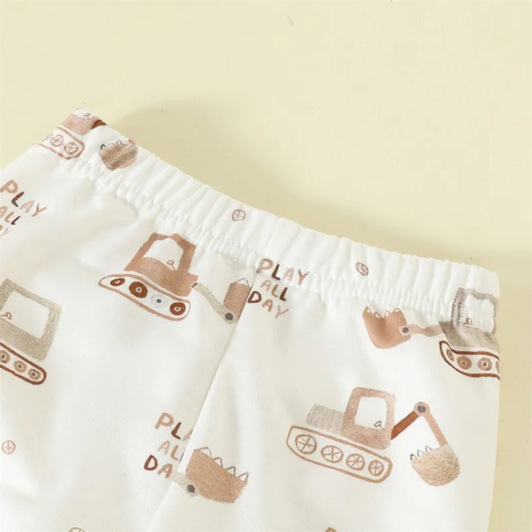 Lioraitiin Toddler Baby Boy 2-Piece Outfit – Car Embroidery Long Sleeve Pullover Sweatshirt & Elastic Waist Pants Set