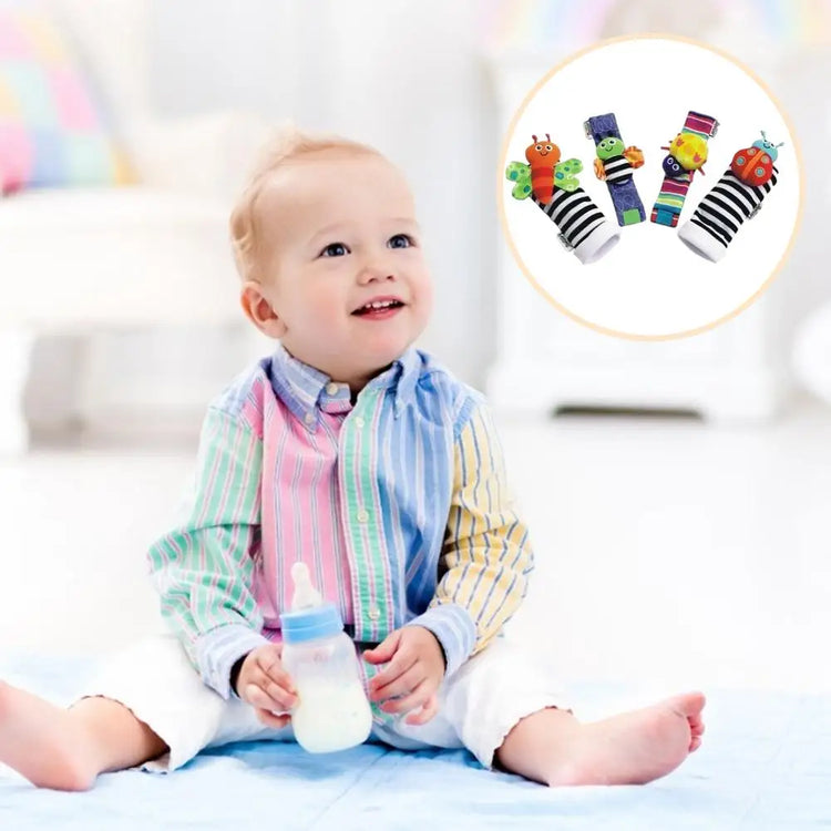 4Pcs Cartoon Baby Toys 0-12 Months Baby Rattles Children Infant Newborn Toys Soft Plush Sock Baby Rattle Toy Wrist Toddler Toys