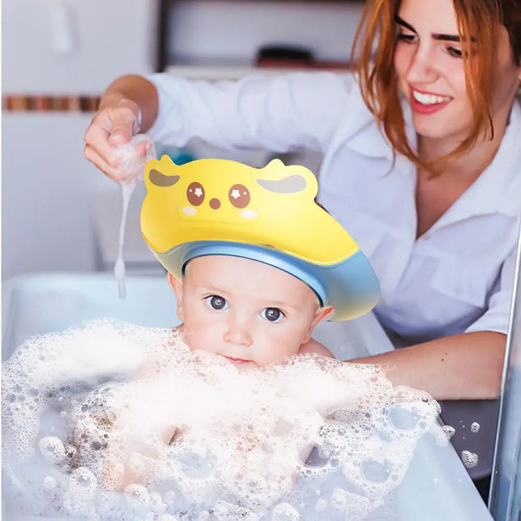Silicone Baby Shower Cap Silicone Shower Cap Bathing Protection Wash Hair Shield Cartoon Shower Hats Eye And Ear Protection