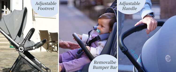 EMU Reversible Baby Stroller with Reversible Seat Full-Size Infant Stroller with Full Recline Cockpit Compact Foldable Pram Carr