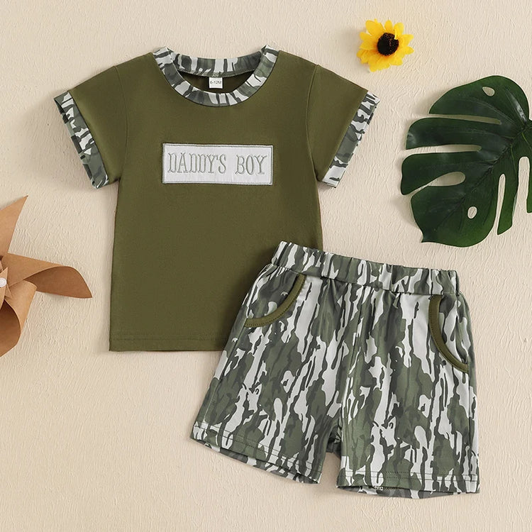 Infant Boy’s Summer Outfit Set – Embroidered T-Shirt & Elastic Waist Shorts, Stylish 2-Piece Toddler Clothing for Daily Wear