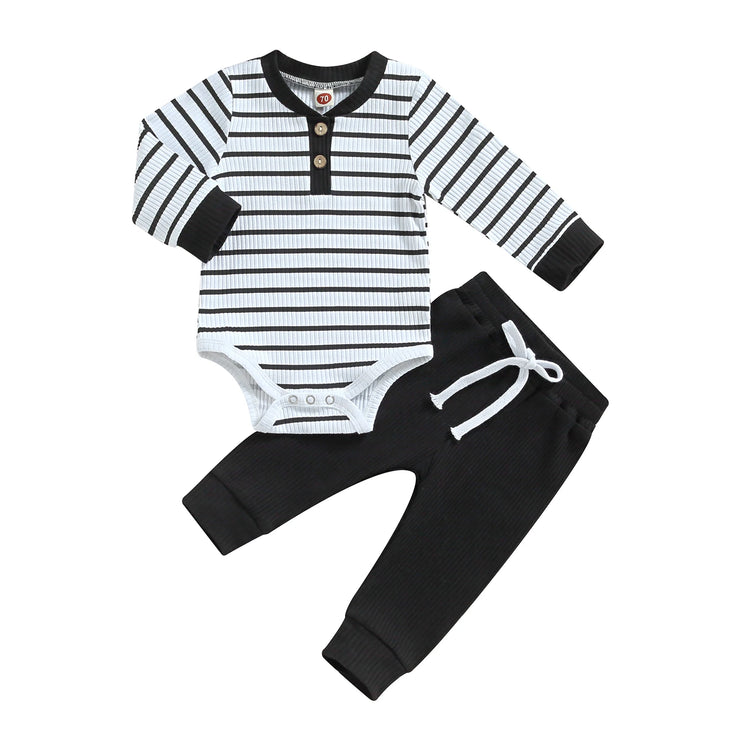 Citgeett Autumn Infant Baby Boy Outfit – Long Sleeve Striped Romper & Pants 2-Piece Fall Warm Clothes Set