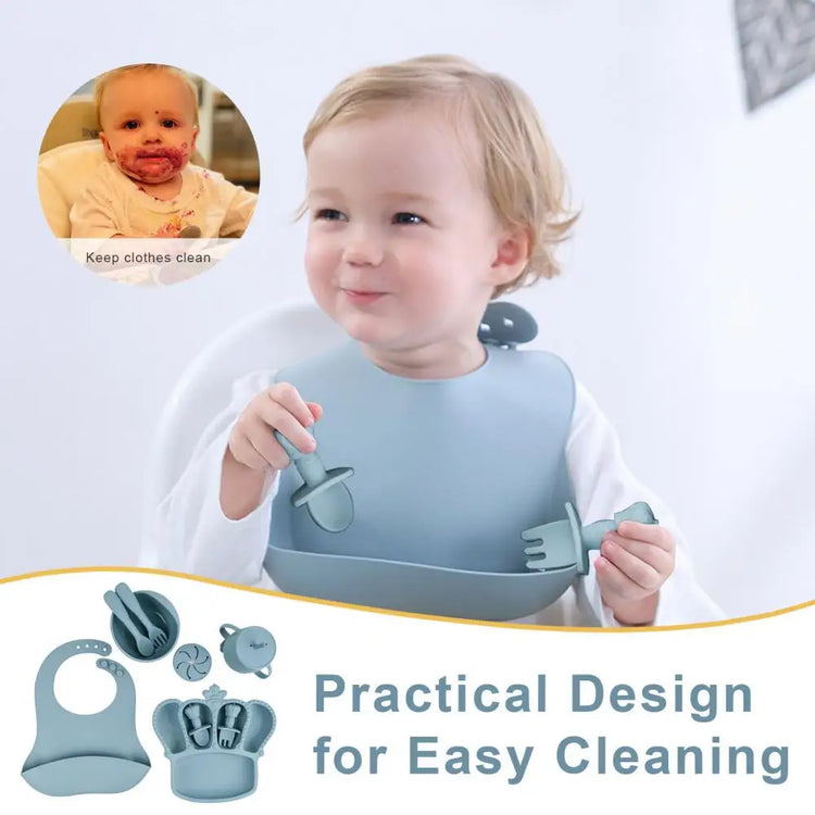 9Pcs Silicone Baby Feeding Set – Suction Bowl, Divided Plate, Bib, Fruit Feeder, Spoons, Forks, Sippy Cup & Utensils – BPA-Free Tableware Gift for Newborns & Toddlers