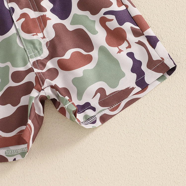 Infant Boy’s Summer Camo Print Short Sleeve Shirt & Shorts Set with Button-Down Collar – 2 Piece Outfit