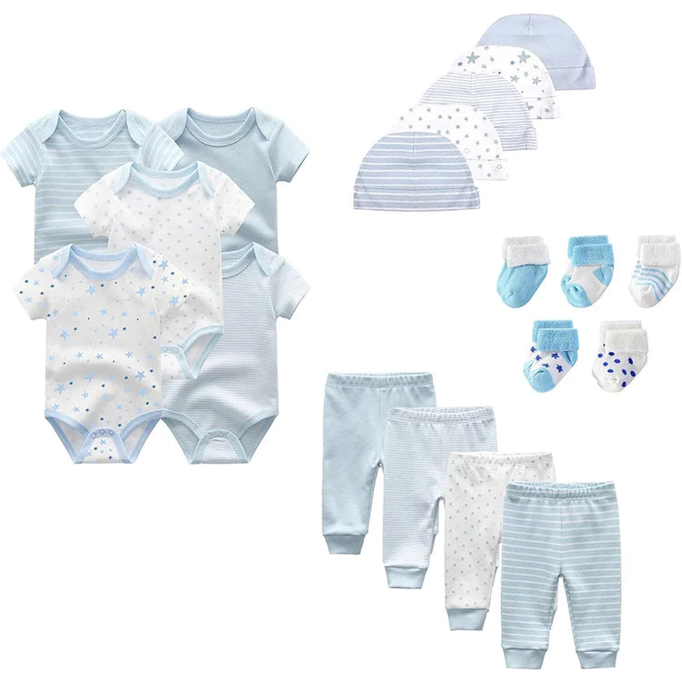 Unisex Newborn Baby Bodysuit Set – 19-Piece Cotton Bodysuits & Accessories for Boys & Girls