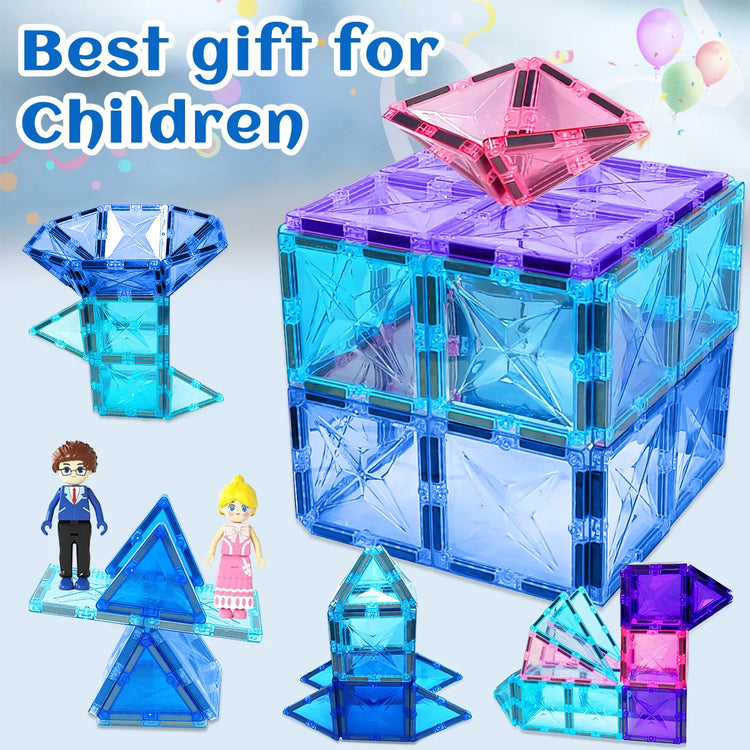 Frozen Princess Magnetic Tiles Castle Building Blocks – STEM Toys for Girls, Creative Birthday Gift, Magnetic Construction Set