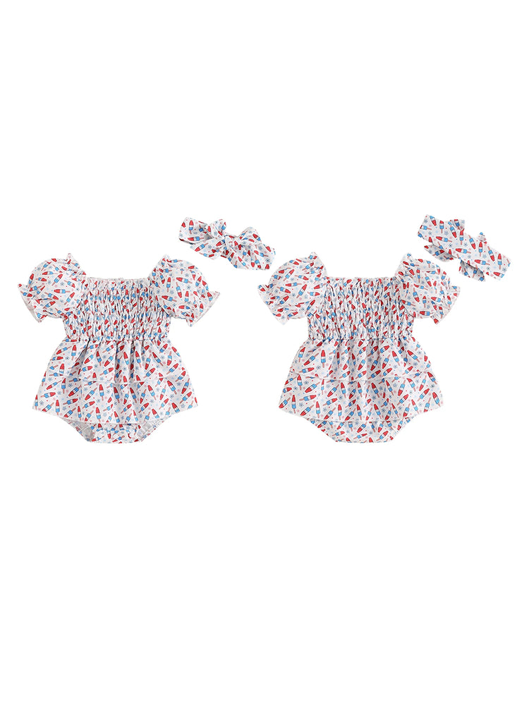 Baby Girl Summer Romper – Sleeveless Watermelon Print Jumpsuit with Bow Headband – Infant Beach Outfit for 4th of July