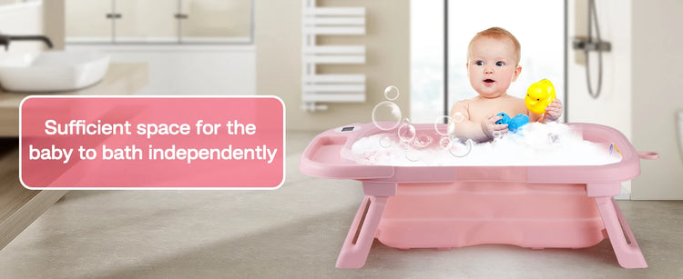 Baby Bathtub,Baby Bath Tub with Soft Cushion & Thermometer,Baby Bathtub Newborn to Toddler 0-36 Months,Portable Travel Baby Tub