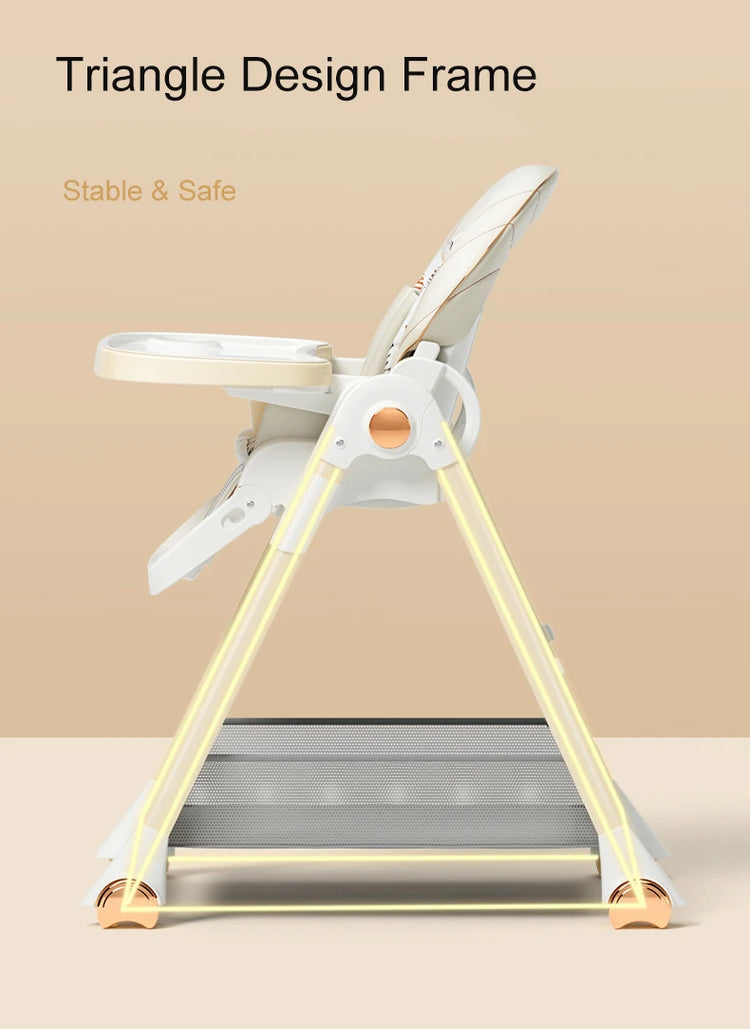 Luxury Adjustable Baby Feeding Chair – Assembly-Free High Chair with Removable Tray & Seat, EN & ASTM Certified – Metal Frame Booster Seat for Infants & Toddlers