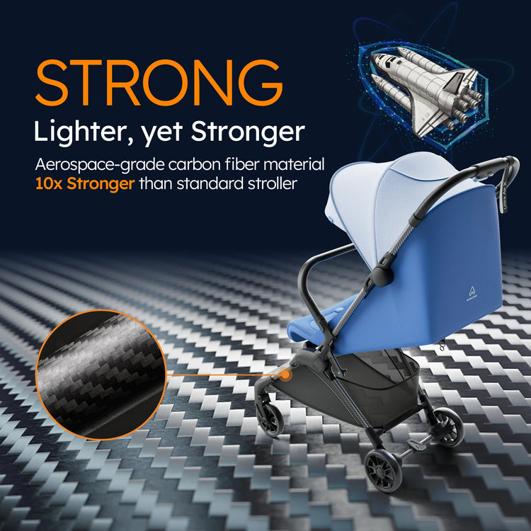 MAMAZING Ultra Air X Portable Baby Stroller 9.9lbs Carbon Fiber Frame with Safety Belt & Storage (BLUE)