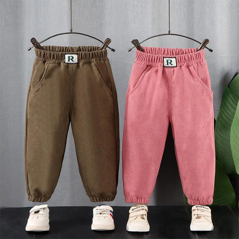 Children’s Velvet Pants – Thick Warm Baby Pants for Boys & Girls (1–3Y) – Spring & Autumn Solid Color Sports Trousers with Elastic Waist