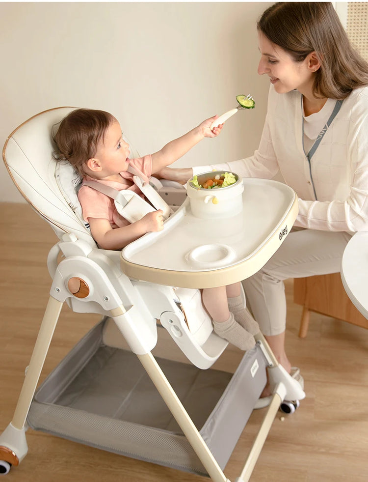 Luxury Adjustable Baby Feeding Chair – Assembly-Free High Chair with Removable Tray & Seat, EN & ASTM Certified – Metal Frame Booster Seat for Infants & Toddlers