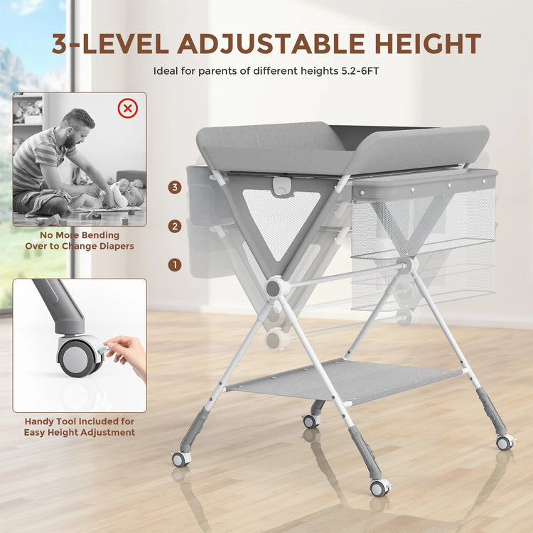 SEJOY Baby Changing Table with Wheels – Foldable, Portable, Height Adjustable Diaper Changing Station with Storage, Safety Belt & Removable Cover for Newborn Infant Toddlers