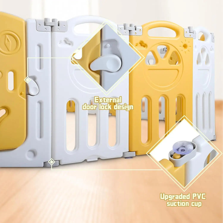 Babycare Playpen, Foldable Playpen with 14 Panels for Babies and Toddlers, Adjustable Baby Fence, Safety Play Yard with Gates fo