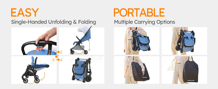 MAMAZING Ultra Air X Portable Baby Stroller 9.9lbs Carbon Fiber Frame with Safety Belt & Storage (BLUE)