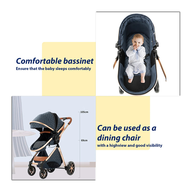 Lightweight 3-in-1 Baby Stroller with Isofix | High Landscape Travel System for Newborns to 6 Years
