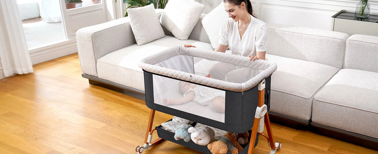 3 in 1 Baby Bassinet Bedside Sleeper, Breathable Mesh Safe Bedside Bassinet for Baby, Easy Assemble and Folding Portable with Wheels
