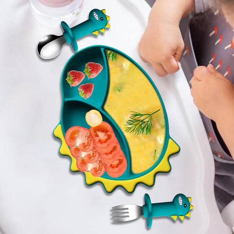Toddler Plate Set Cartoon Kids Plates And Utensils Set Toddler Feeding Tableware Including Plate Bibs Spoon And Fork For Boys