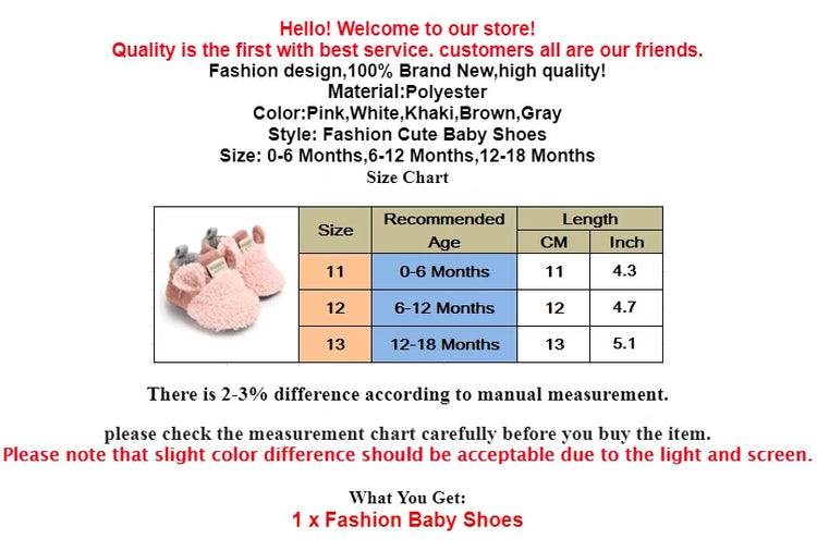 Soft & Cozy Fleece Baby Booties with Bear Design – Anti-Slip Sole Winter Crib Shoes for Newborns
