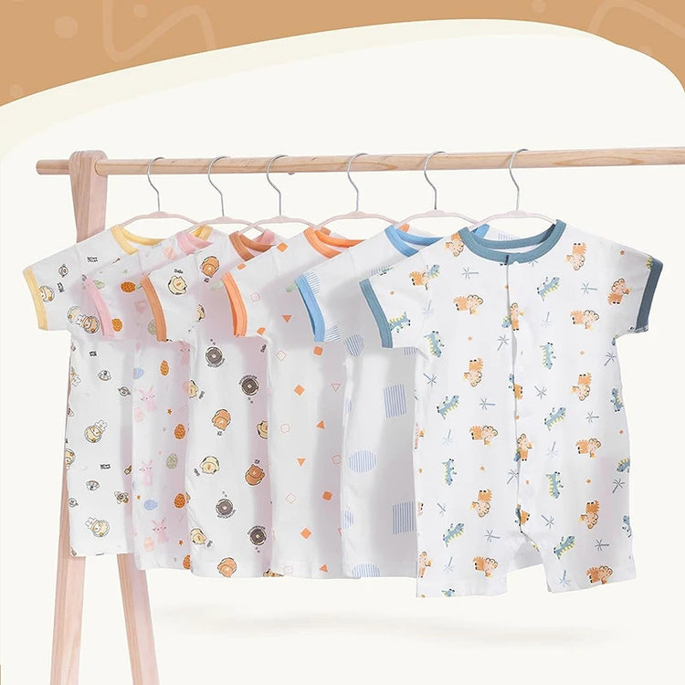 MICHLEY 3pcs Baby Short-Sleeve Rompers & Long-Sleeve Jumpsuit Bodysuit – Soft White Cartoon Infant Clothes Overalls for Boys & Girls