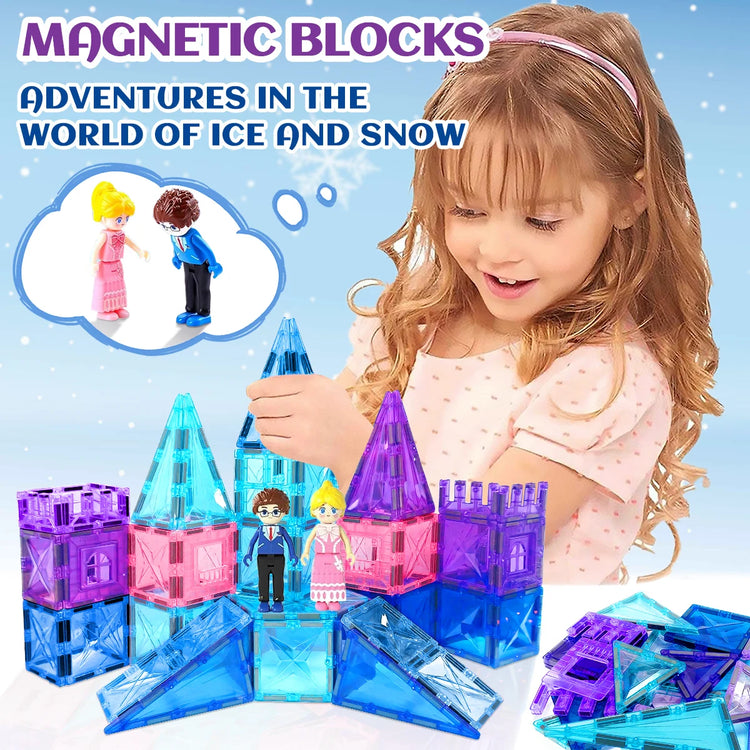 Frozen Princess Magnetic Tiles Castle Building Blocks – STEM Toys for Girls, Creative Birthday Gift, Magnetic Construction Set