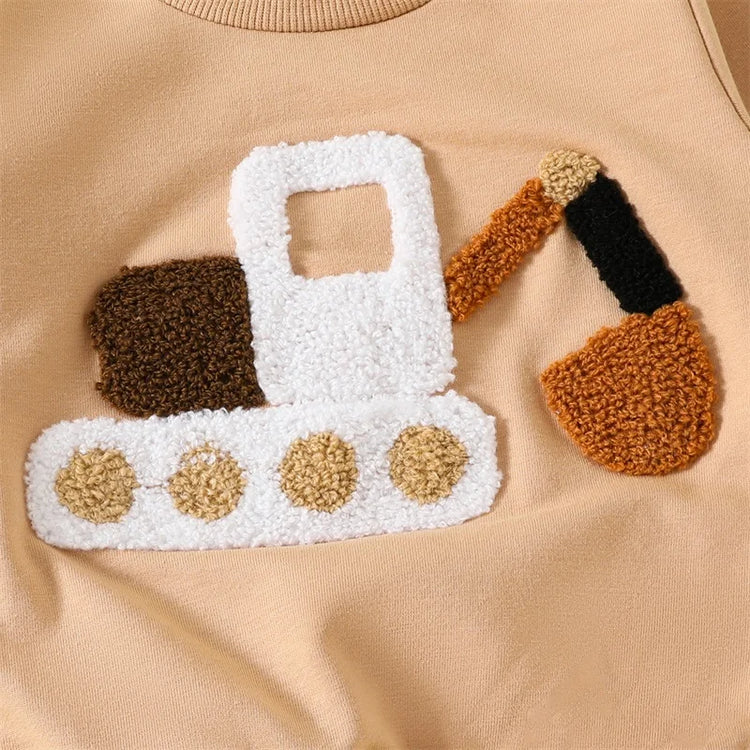 Lioraitiin Toddler Baby Boy 2-Piece Outfit – Car Embroidery Long Sleeve Pullover Sweatshirt & Elastic Waist Pants Set