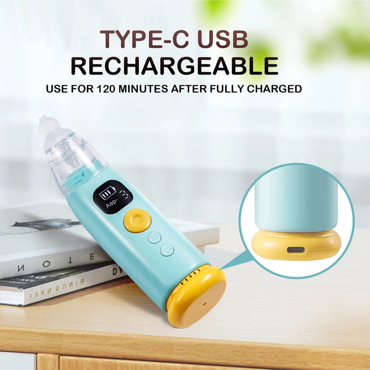 Electric Baby Nose Vacuum Cleaner – Adjustable Nasal Aspirator for Infants & Toddlers, Rechargeable with HD Display, Music & Lights, 3 Silicone Nozzles & Suction Levels