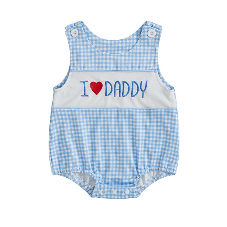 Cute Baby Girl Romper – Sleeveless Infant Bodysuit with Adorable Letter Embroidery & Plaid Design, Round Neck Jumpsuit for Newborns & Toddlers