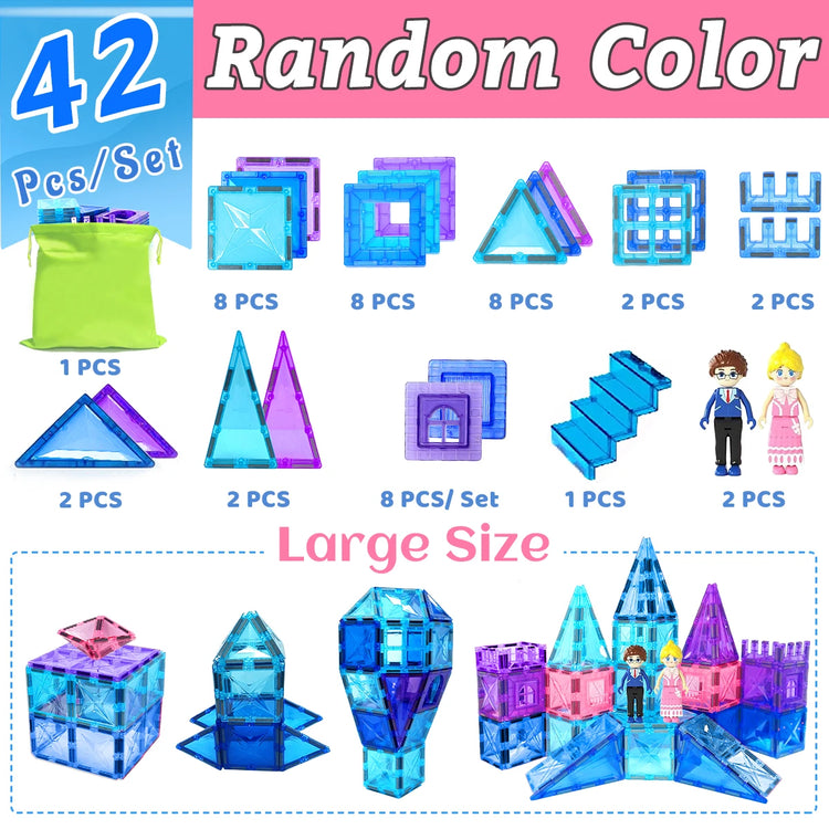 Frozen Princess Magnetic Tiles Castle Building Blocks – STEM Toys for Girls, Creative Birthday Gift, Magnetic Construction Set