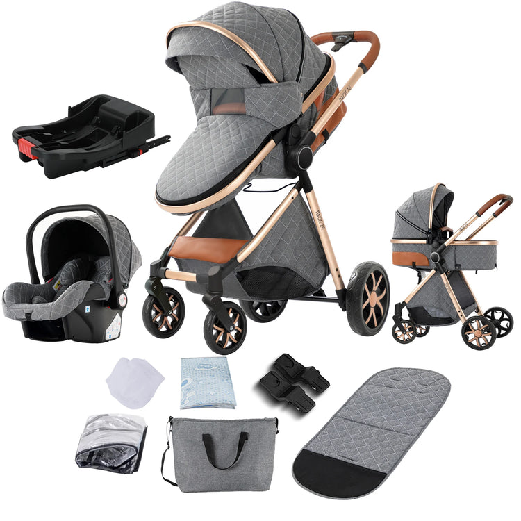 Lightweight 3-in-1 Baby Stroller with Isofix | High Landscape Travel System for Newborns to 6 Years
