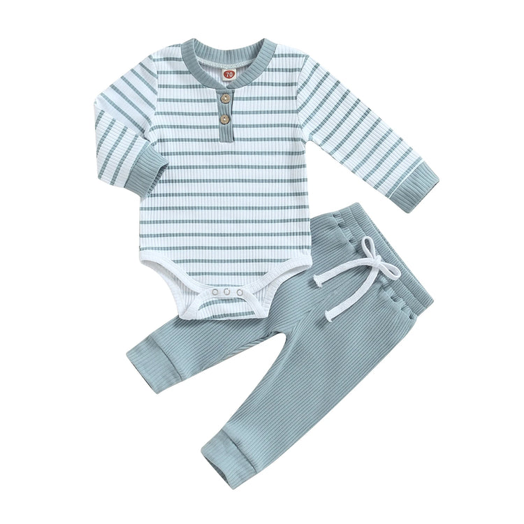 Citgeett Autumn Infant Baby Boy Outfit – Long Sleeve Striped Romper & Pants 2-Piece Fall Warm Clothes Set