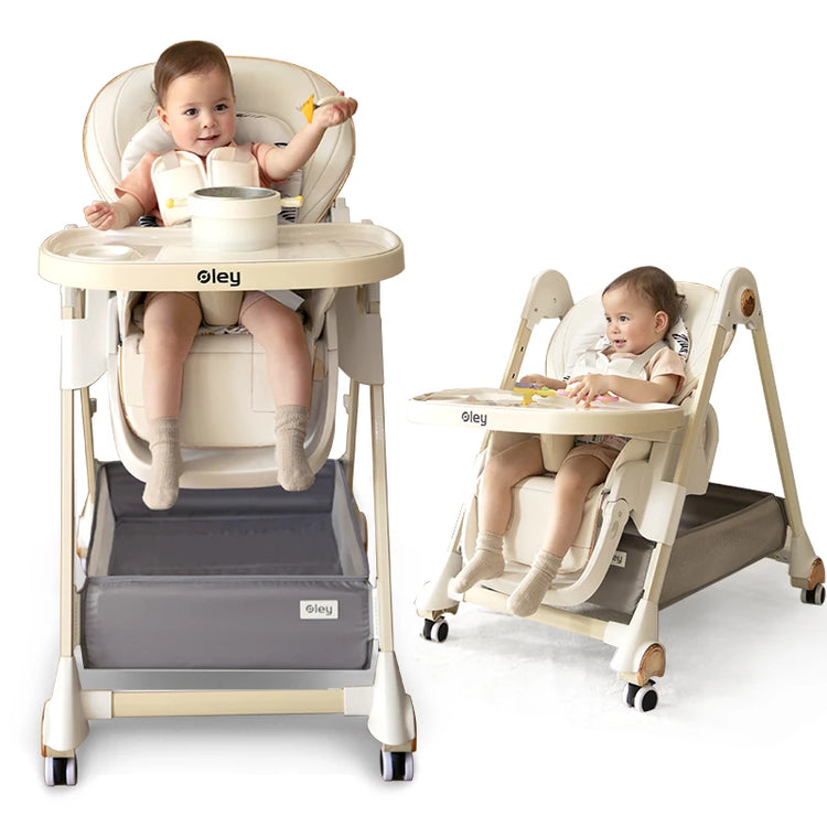 Luxury Adjustable Baby Feeding Chair – Assembly-Free High Chair with Removable Tray & Seat, EN & ASTM Certified – Metal Frame Booster Seat for Infants & Toddlers