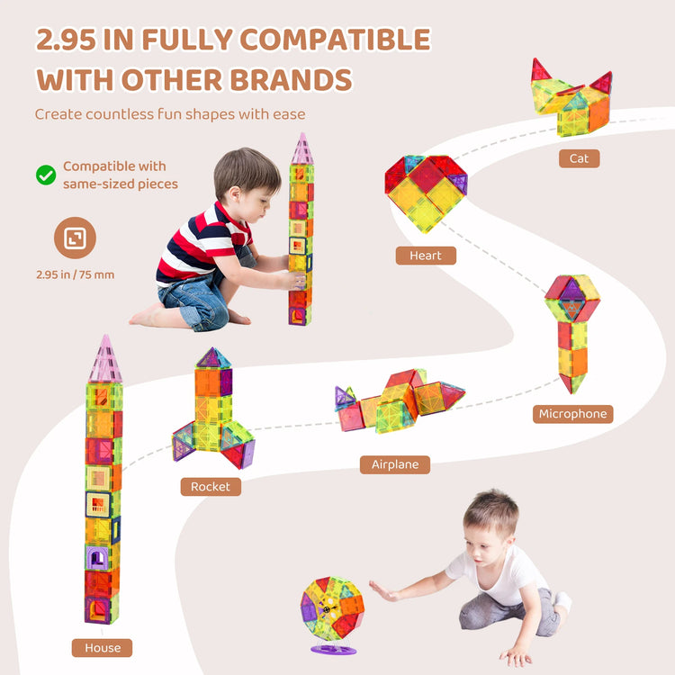 Magnetic Building Blocks Set – 121PCS Magnetic Tiles with Car Bases & Numbers, Construction Puzzle Toys for Kids, Montessori STEM Gifts for Boys & Girls Ages 3+