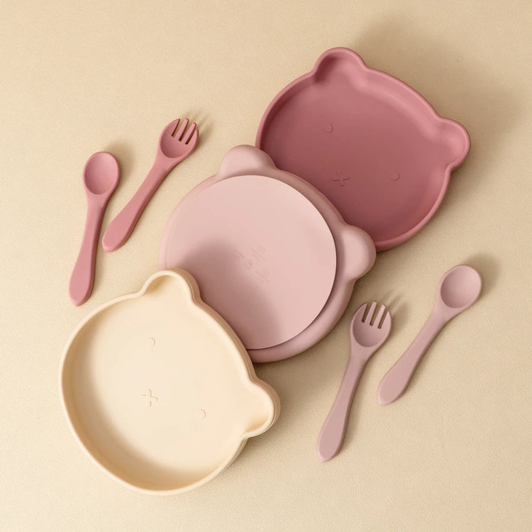 Wholesale Silicone Baby Feeding Set BPA Free Suction Dishes Plate Feeding Sucker Bowl Spoon Fork Children Tableware Baby Stuff