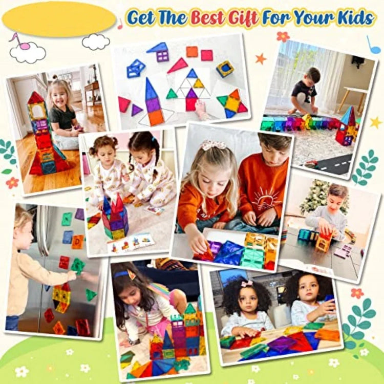 🧲 60 PCS Magnetic Building Tiles for Kids – STEM Magnet Blocks Set for Ages 3+ By Coodoo | Educational Construction Toys | Sensory Learning | Safe Plastic