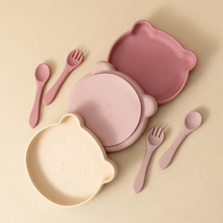 Wholesale Silicone Baby Feeding Set BPA Free Suction Dishes Plate Feeding Sucker Bowl Spoon Fork Children Tableware Baby Stuff