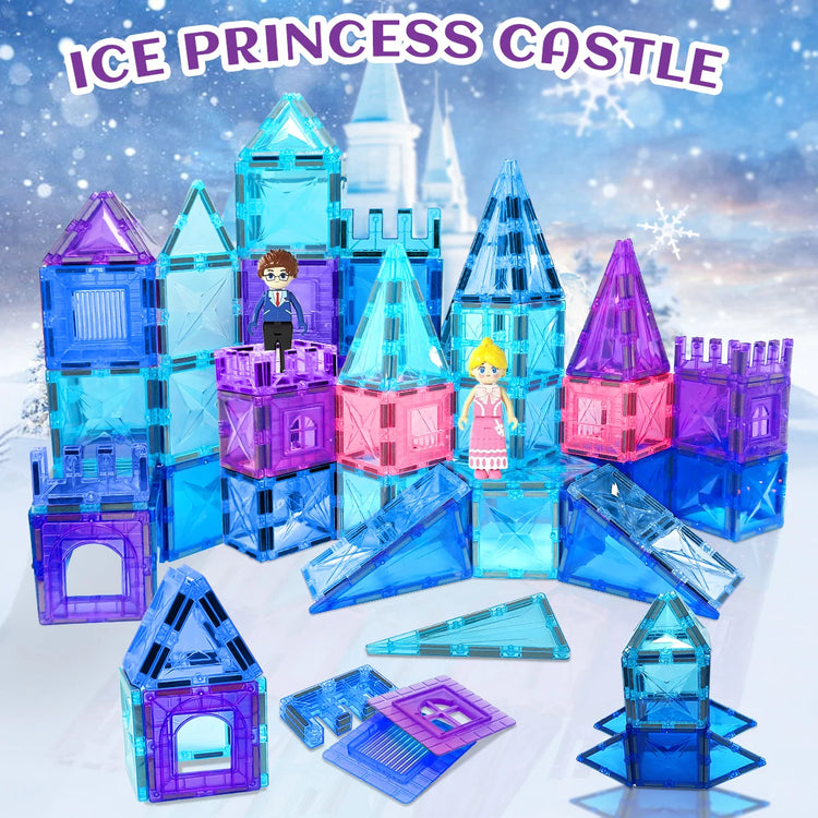 Frozen Princess Magnetic Tiles Castle Building Blocks – STEM Toys for Girls, Creative Birthday Gift, Magnetic Construction Set
