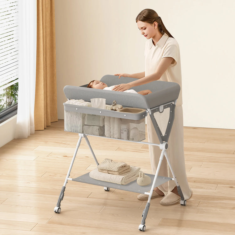SEJOY Baby Changing Table with Wheels – Foldable, Portable, Height Adjustable Diaper Changing Station with Storage, Safety Belt & Removable Cover for Newborn Infant Toddlers