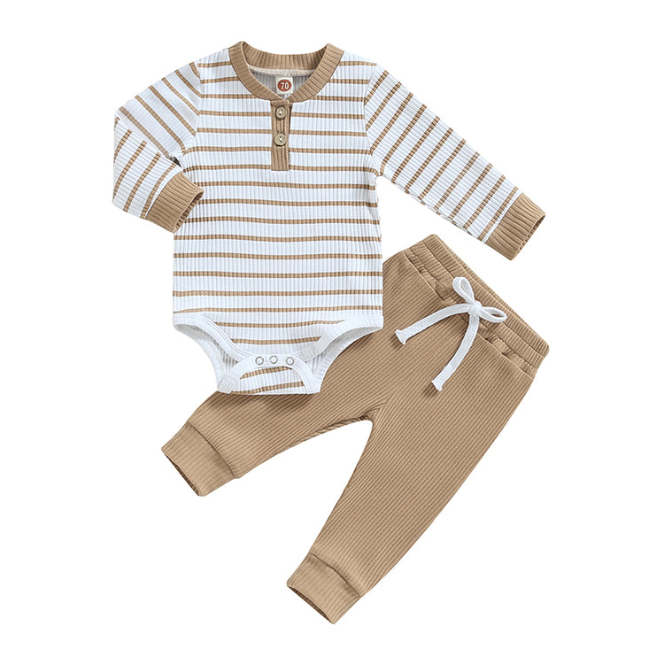 Citgeett Autumn Infant Baby Boy Outfit – Long Sleeve Striped Romper & Pants 2-Piece Fall Warm Clothes Set
