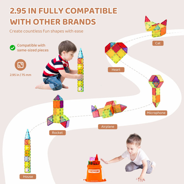 SucceBuy 32PCS Magnetic Tiles Building Blocks – STEM Educational Toys for Kids Ages 3–8 | Creative Sensory Stacking Set for Boys & Girls