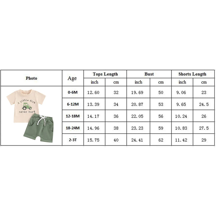Lioraitiin Toddler Boy Shorts Set – Letter & Tractor Print T-Shirt with Solid Shorts, 2-Piece Summer Outfit
