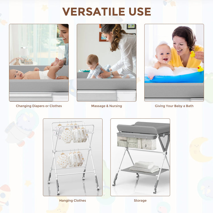 SEJOY Baby Changing Table with Wheels – Foldable, Portable, Height Adjustable Diaper Changing Station with Storage, Safety Belt & Removable Cover for Newborn Infant Toddlers
