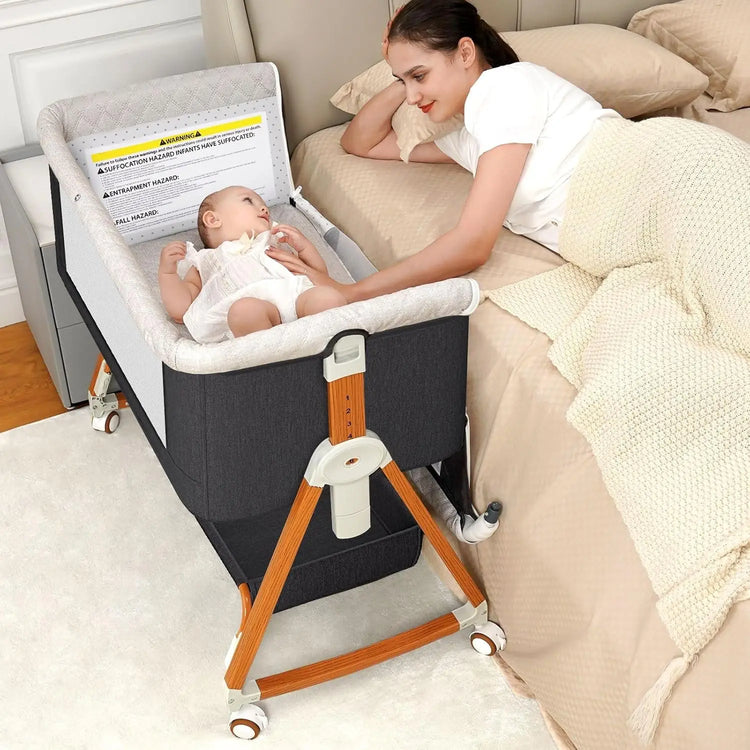 3 in 1 Baby Bassinet Bedside Sleeper, Breathable Mesh Safe Bedside Bassinet for Baby, Easy Assemble and Folding Portable with Wheels