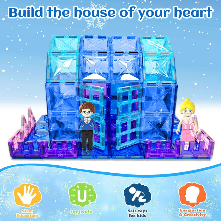 Frozen Princess Magnetic Tiles Castle Building Blocks – STEM Toys for Girls, Creative Birthday Gift, Magnetic Construction Set